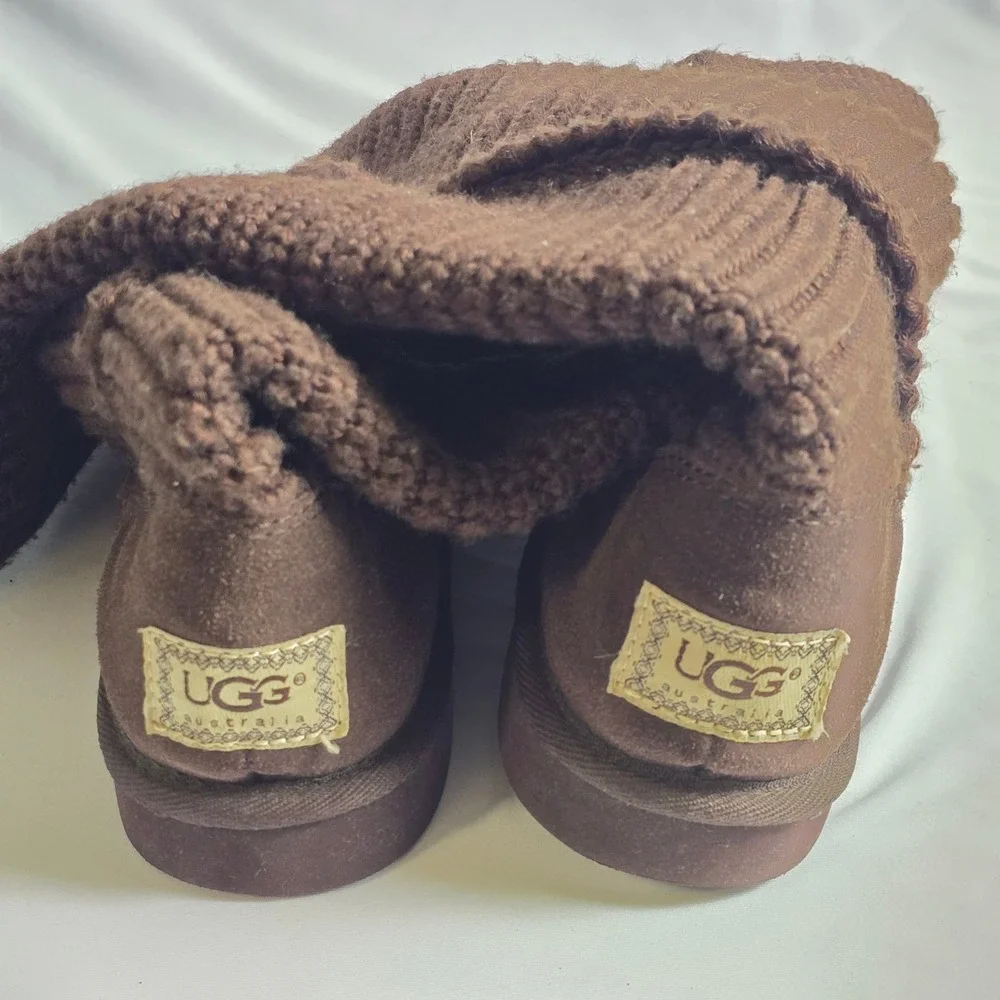 UGG Lattice Cardy Brown Knit Tall Button Boots 5819 Womens 8